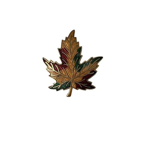 Jewelry - Vintage Gold Tone Cloisonné Enamel Fall Autumn Color Maple Leaf Brooch Pin